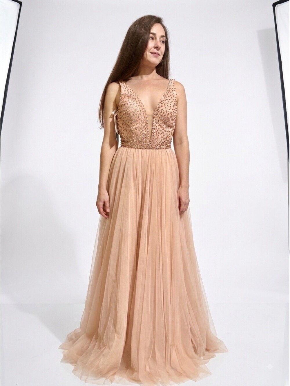 Sherri Hill Sz 4 Prom Pageant Blush Pink Beaded Chiffon A-Line Gown Homecoming - Picture 3 of 6